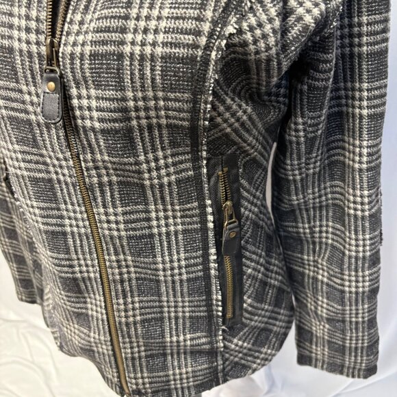 Ruff Hewn Womens Plaid Wool-Blend Jacket Size Small Black White Zip Front Lined - Picture 8 of 9